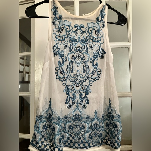 White House Black Market Tops - WHBM embroidered sheer shell